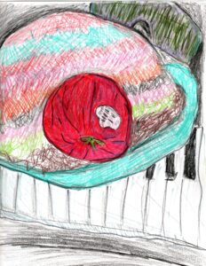 Hat, Apple, Piano and Sunglasses - Color Pencils and Brush Pens on Acid Free Paper - 9 in. x 12 in. - $100